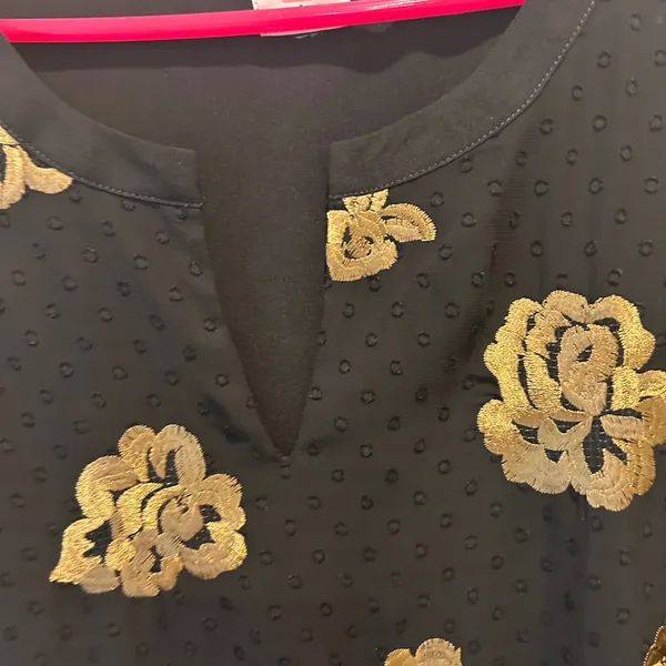 Cabi 3697 Black Gold Floral Embroidered Swiss Dot Shift Dress Womens Large‎ Rose - Image 4