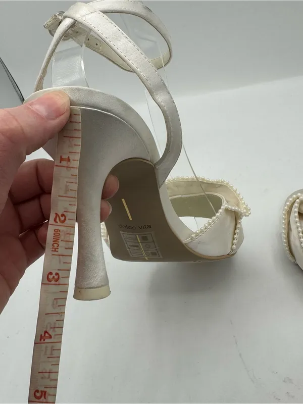 Dolce Vita‎ white Vanilla Faux Pearls Satin Lunete Heeled Sandals size 9 bridal - Image 5
