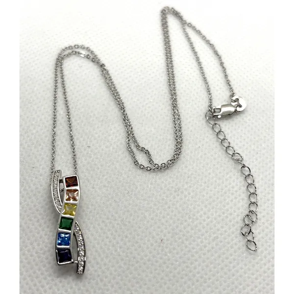 Cynthia Rowley New York Rainbow CZ Pendant 18 -20'' Necklace Sterling 925 Silver - Image 9