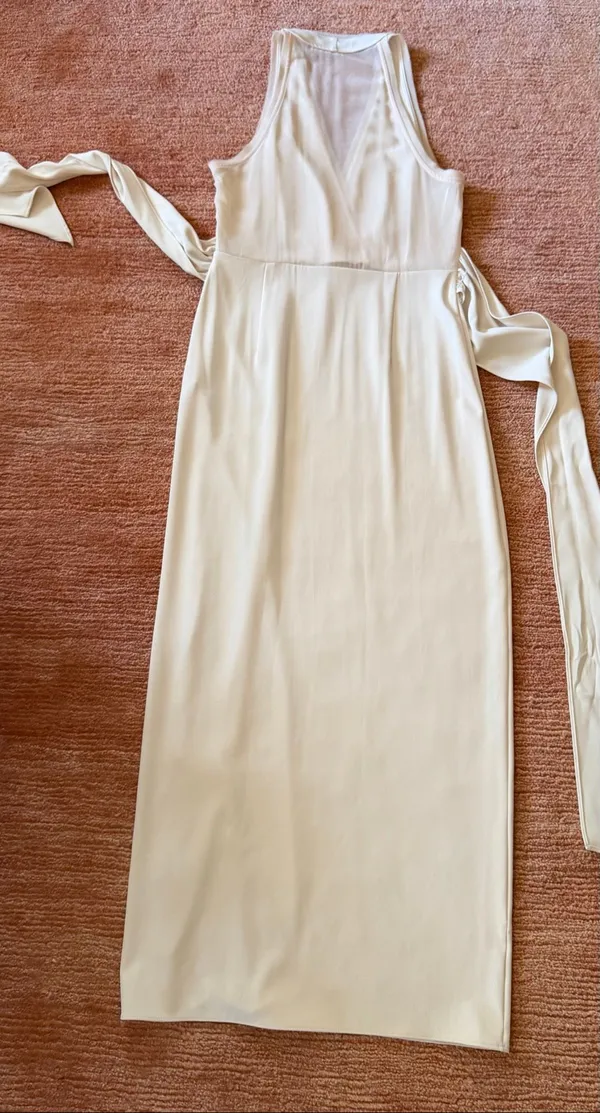 ZARA Ivory Wrap Style MIXED SEMI-SHEER SLIP DRESS size S - Image 11