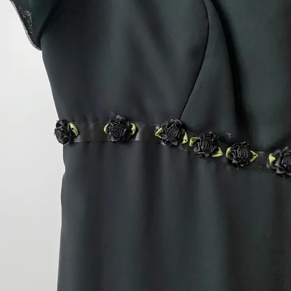 Jim Hjelm 12 Black Gown Rosette Empire Waist Chiffon Maxi Dress‎ Occasions Goth - Image 4