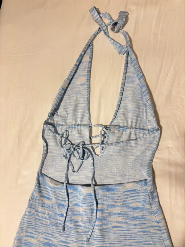 Beginning Boutique Light Blue Halter Mini Dress - Image 3