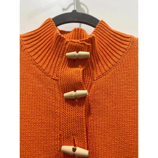 Lauren By Ralph Lauren Orange Fisherman Mock Neck Knit Sweater Sz S - Image 3