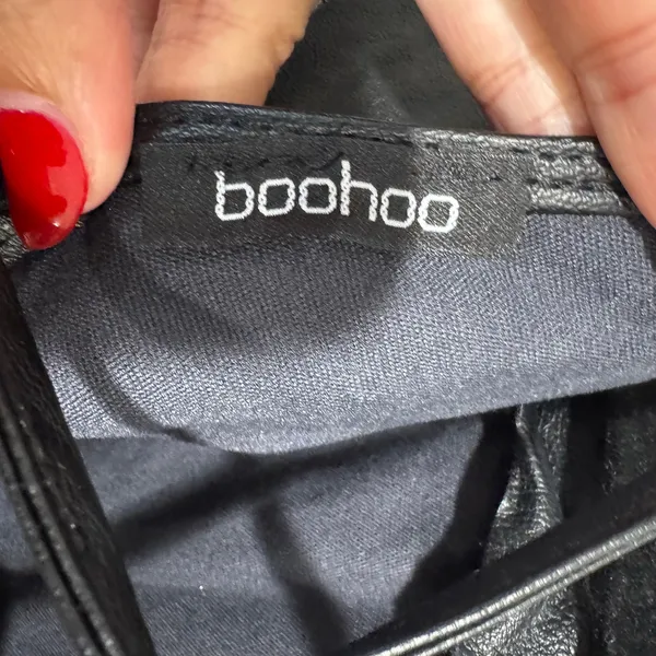 Boohoo PU Leather Cropped Open Back Top Shirt Puff Sleeve Size 8 Medium - Image 7