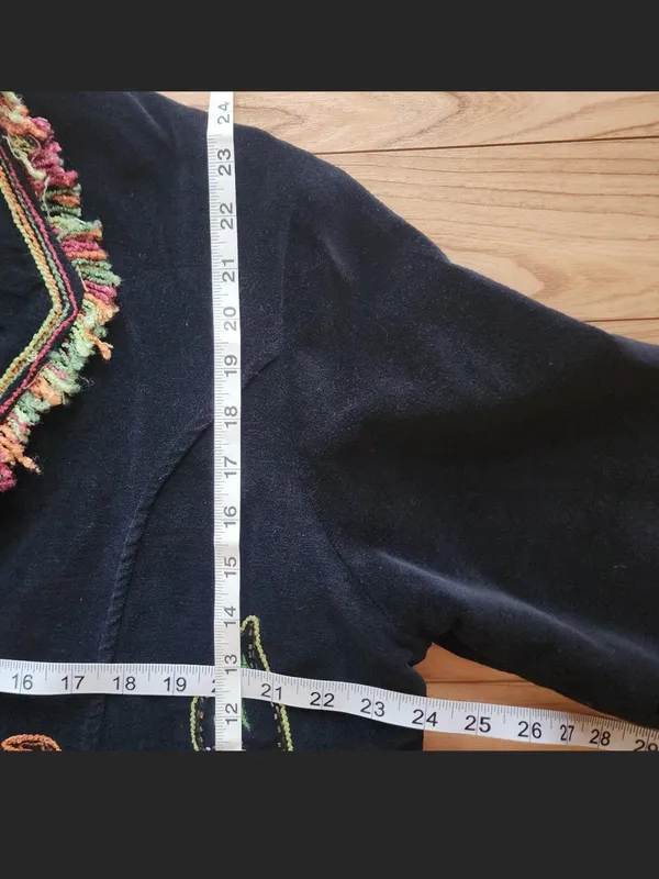Vandana Black Velvet Embroidered Blazer with Floral Design - Size XL EUC - Image 8