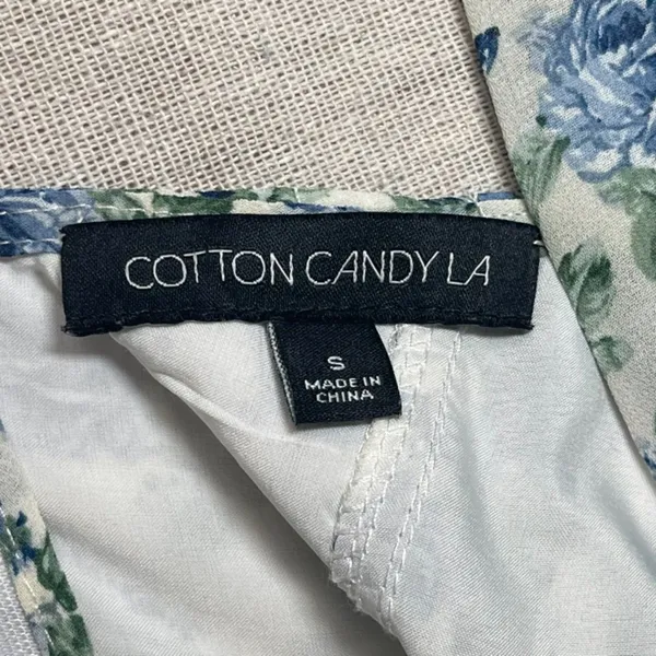 Cotton Candy | NWOT Blue and White Floral Ruched Peasant Dress | Small - Image 11