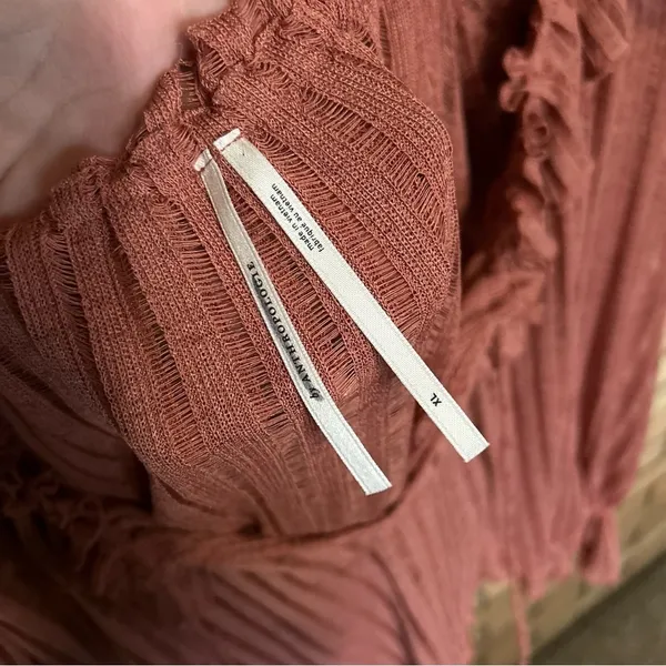 By Anthropologie Women’s Size XL Rose Pink Sheer Stripe Long Sleeve Cropped Top - Image 4