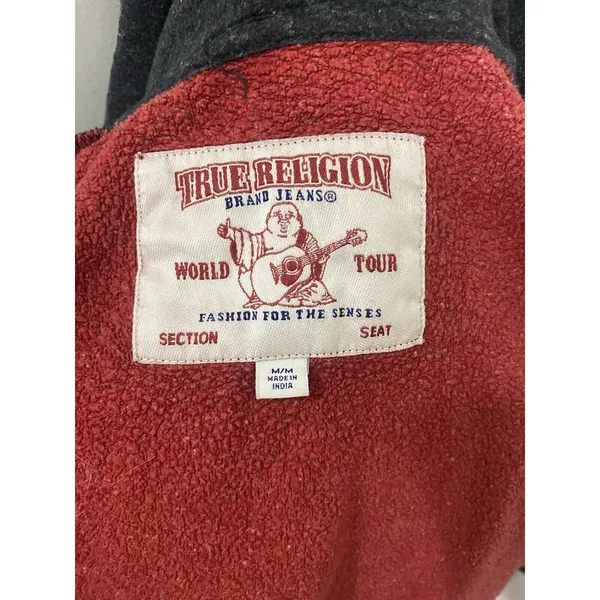 Unisex Raglan True Religion Sz M Red Zip Up Hoodie Sweatshirt - Image 11