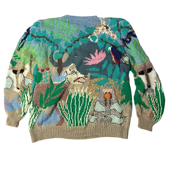 MABEL’S Colorful Sweater Crew Neck Pastel Animals Scenic Novelty Top VINTAGE 80s - Image 4
