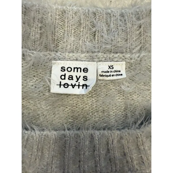Somedays Lovin Sweater XS Grey Fuzzy Cropped Minimal Dopamine Travel Vacation - Image 3