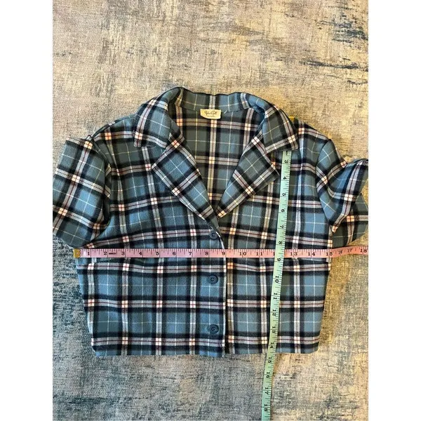 John Galt Blue Plaid Cropped Button Front Top One Size (XS / S) - Image 4