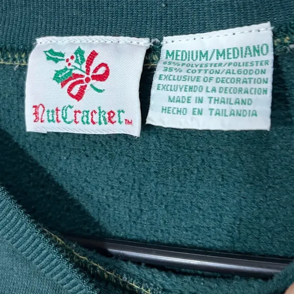 Nutcracker Crewneck Sweatshirt Green Teddy Bear‎ Christmas Tree Embroidered M - Image 3