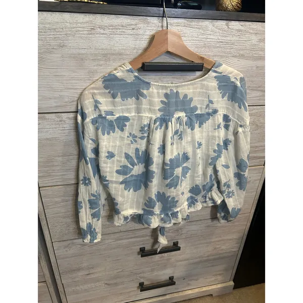American Eagle Blue Floral Tie Front Crop Top Ruffle Blouse Small NWT 035-2351 - Image 6