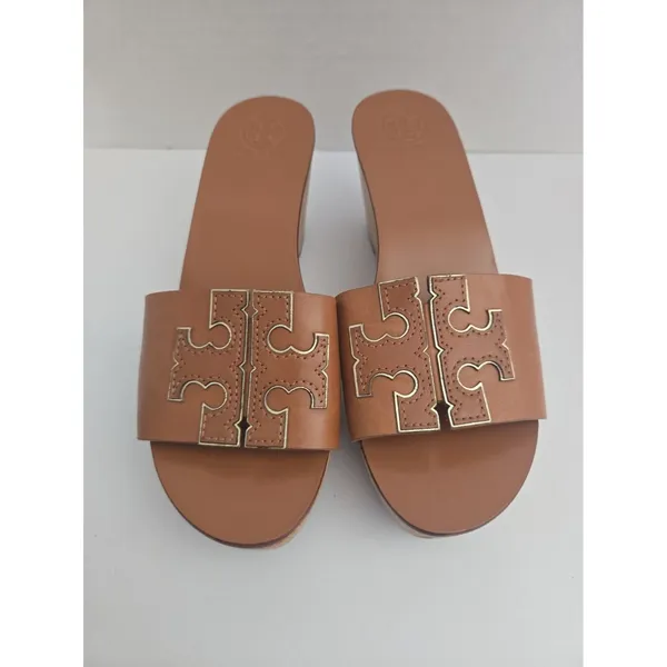 Tory Burch ines brown leather Wedge platform Slide Sandals Women’s Size 6-1/2M - Image 3