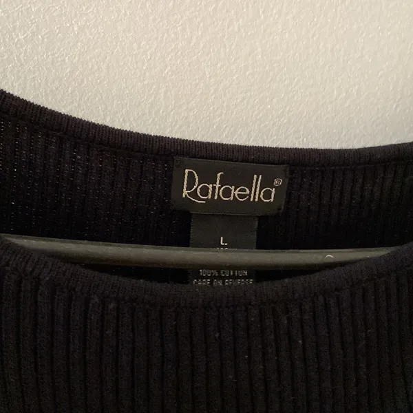 Rafaella Black and Cream Striped 3/4 sleeve Top Size L - Image 2