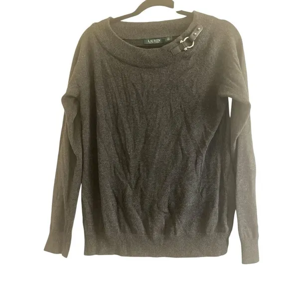 ✨Lauren Ralph Lauren Buckle Boatneck Grey Sz Large Sweater✨ - Image 7