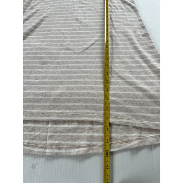 Anne Klein Sz M Funnel Neck Beige Striped Stretch Knit Sweater Dress Pullover - Image 6