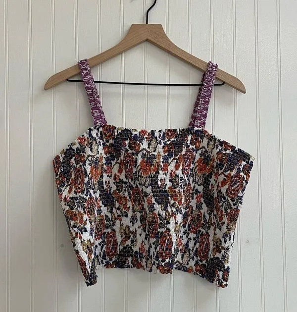 ANTHROPOLOGIE Verona Smocked Pajama Lounge Top Paisley Floral Crop Modal Size XL - Image 7