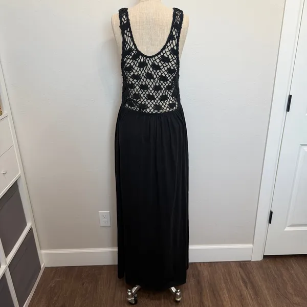Aerie XL Maxi Dress Black Crochet Bodice Sleeveless Boho Summer Pocketed Resort - Image 9