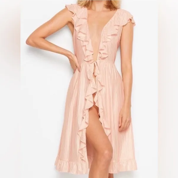 Victoria's Secret Dream Angels Sheer Satin Ruffle Kimono Robe Pink‎ & Rose Gold - Image 4