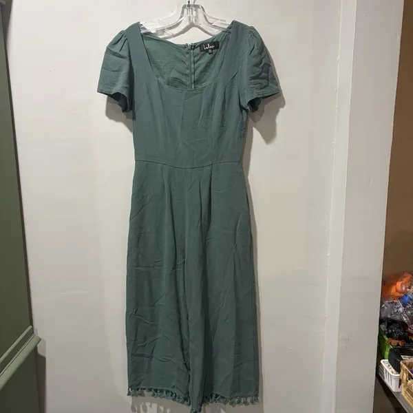 Lulus Wide Leg jumper Midi XS‎ Green Linen & Rayon Short Sleeve Fringe - Image 2