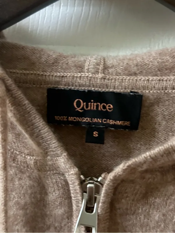 Quince Mongolian Cashmere Full-Zip Hoodie in Oatmeal - Image 4