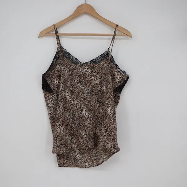 Violette Snakeskin Print Lace Trim Camisole Tank Top Brown Black Large - Image 5