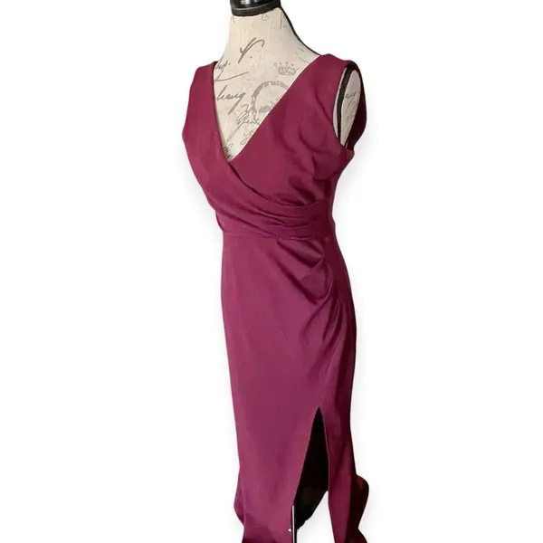 Woosea V Neck Maxi Dress Ruched Slit Formal Prom Wedding Guest Gown Party Medium Homecoming - Image 4