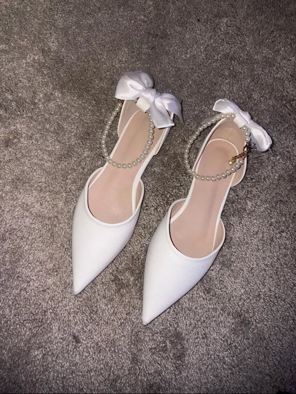 New Pointed Toe Slingback flats in crisp white with bow size 10 - Image 6