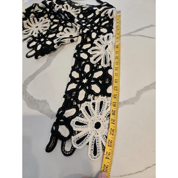 Rebellion Again Floral Crochet Top Black White Open Knit Daisy Sweater Women L - Image 10