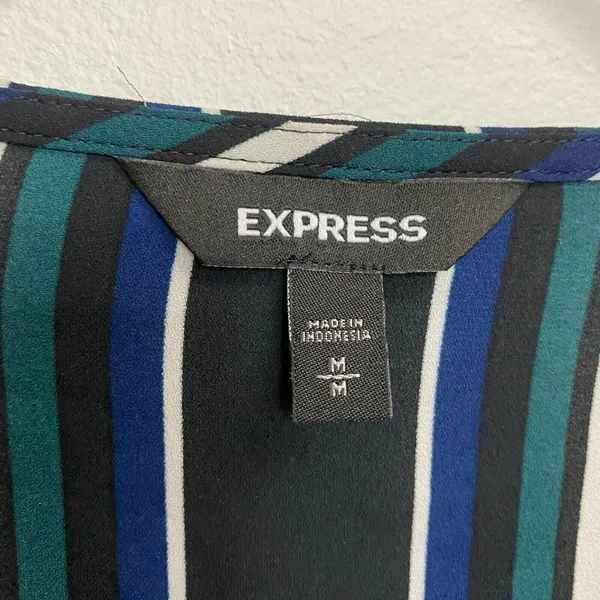 Express Women's Black Striped Faux Wrap Long Sleeve‎ Blouse Size Medium - Image 7