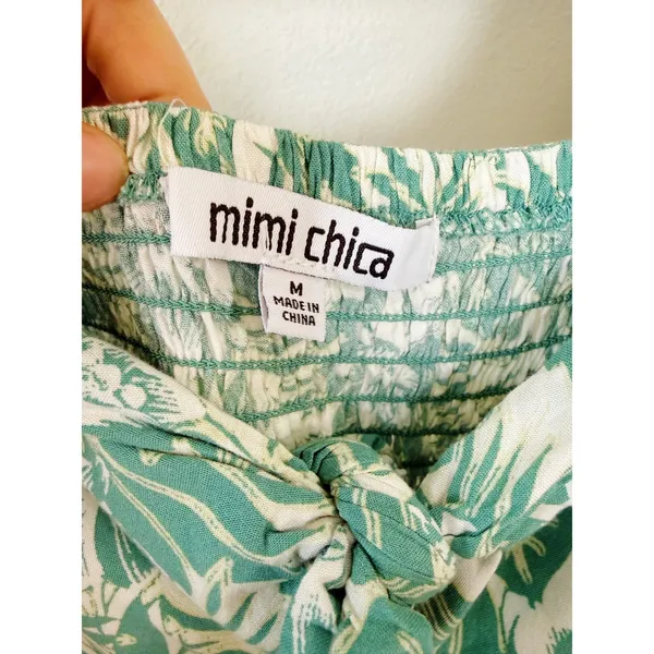 Mimi Chica Green Tropical Leaf Print‎ Smocked Square Neck Midi Dress Size M - Image 4