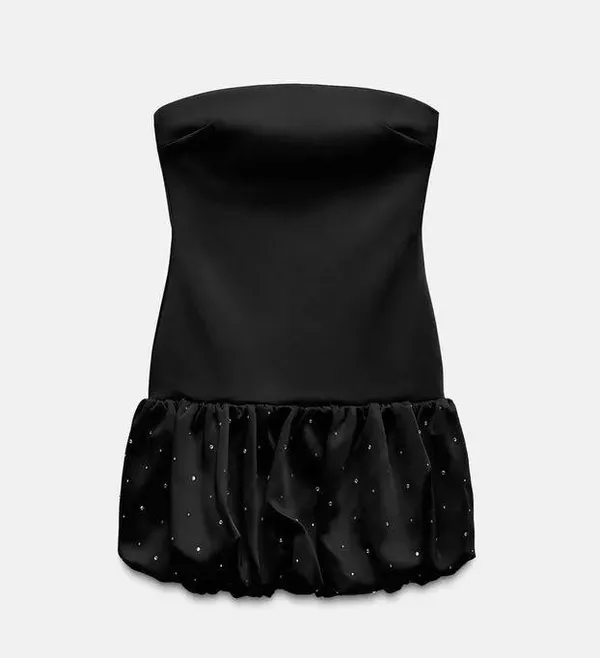 Zara mini dress strapless little black rhinestones balloon corset bodycon party - Image 7