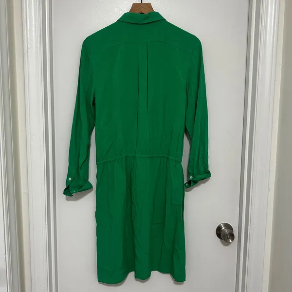 Lauren Ralph Lauren | Green Viscose Long Sleeve Button Front Shirt Dress, 8 - Image 3