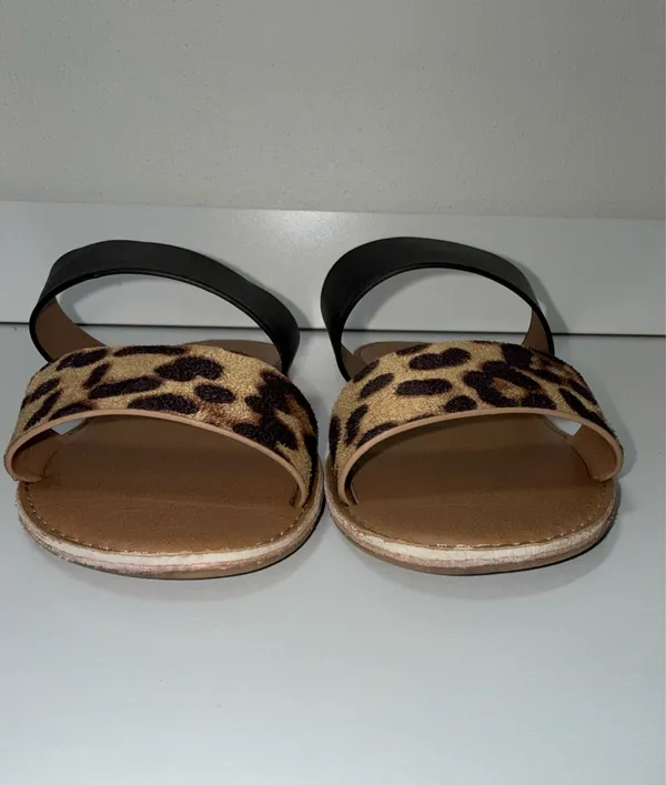 Lulus Time To Chill Black & Leopard Sandals Double Strap Slip On - Image 3