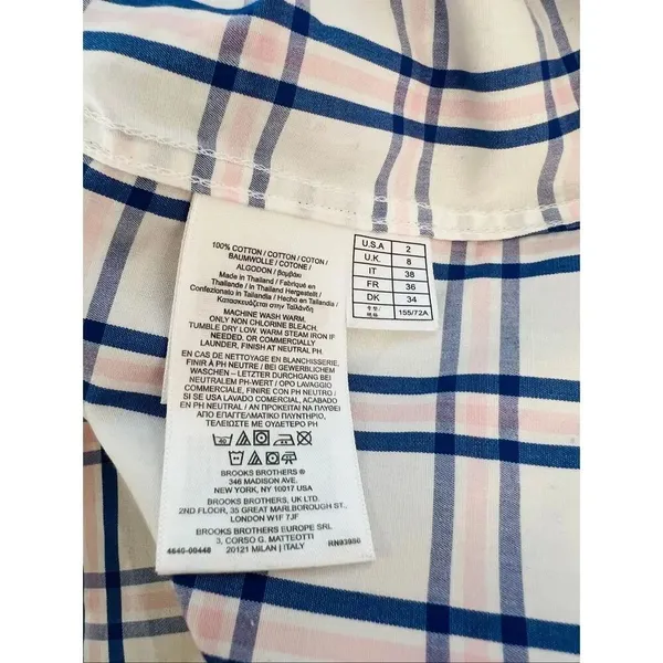 Brooks Brothers Red Fleece Blue White Plaid Sleeveless Tie Neck Blouse Top Sz 2 - Image 8
