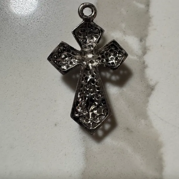 Silver-Tone Crystal Cross Pendant - Clear Stones - Image 4