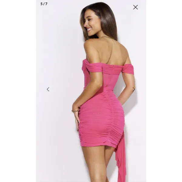 Hello Molly‎ FIT IN EVERYWHERE MINI DRESS PINK Size 8 Sheer Mesh Ruched Barbie - Image 2