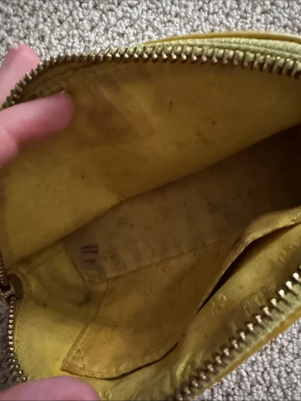 Tory Burch Yellow Leather Dome Cosmetic Case Small Pouch FLAWS - Image 7