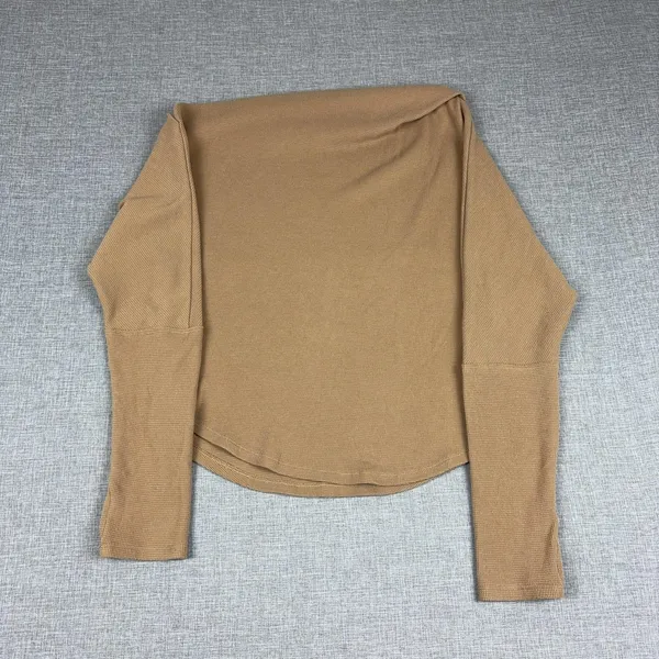 We The Free Shirt Womens Medium Beige Cropped Boat Neck Long Sleeve Stretch Knit - Image 6