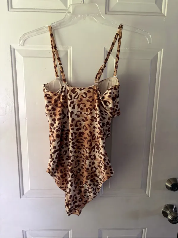 aerie Leopard Print Cutout One-Piece Swimsuit - Brown/Tan Sz L - Image 8