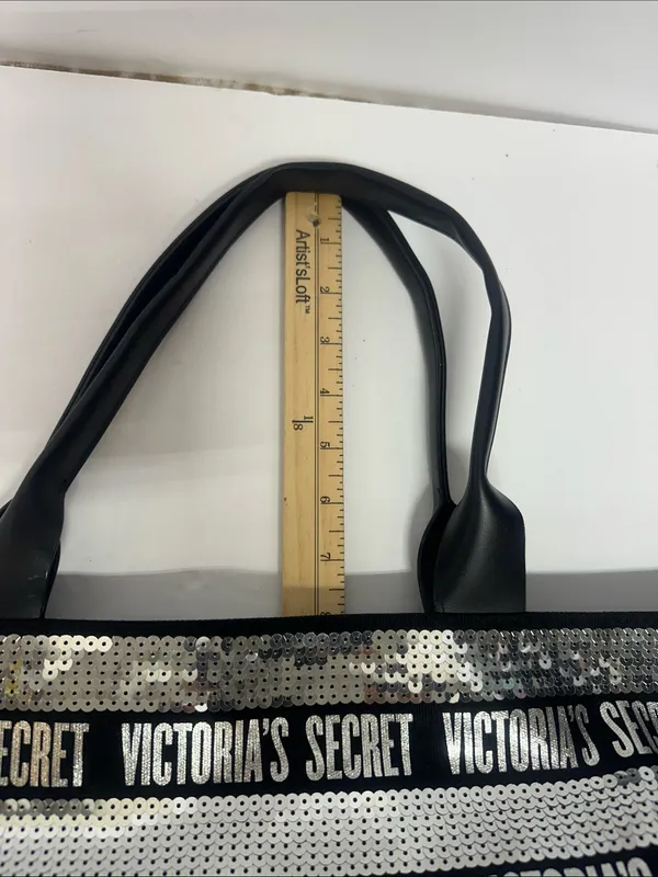 Victoria's Secret Black & Silver Sequin Logo Tote Bag and pouch Set - Image 5