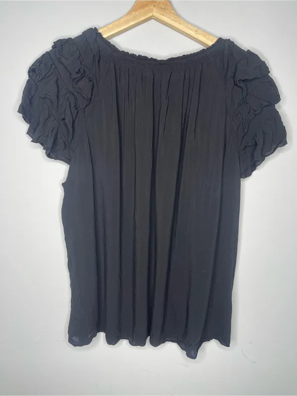 a.n.a Black Ruffle-Trim Smocked Babydoll Top (X-Large) - Image 3