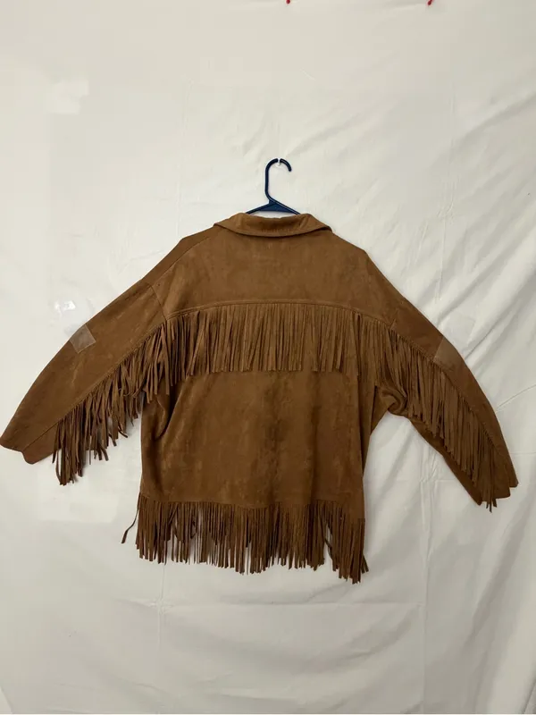 Nasty Gal Brown Faux Suede Fringe Jacket Womens M (A708) - Image 9