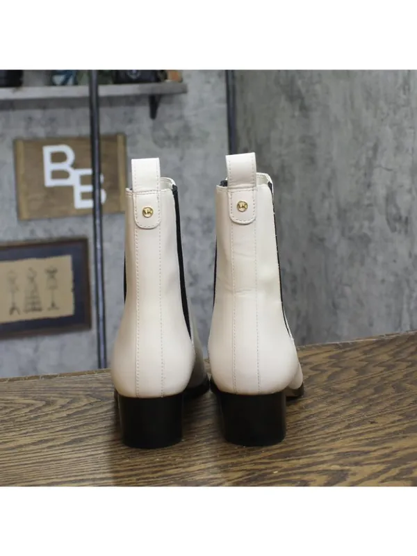 Michael Michael Kors Block Heel Ankle Boots Light Cream Off White / Black 8M - Image 3