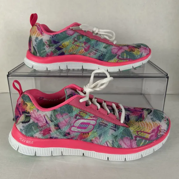 Skechers Flex Appeal Women’s Size 7 Memory Foam Pink Floral Bloom Sneakers - Image 3