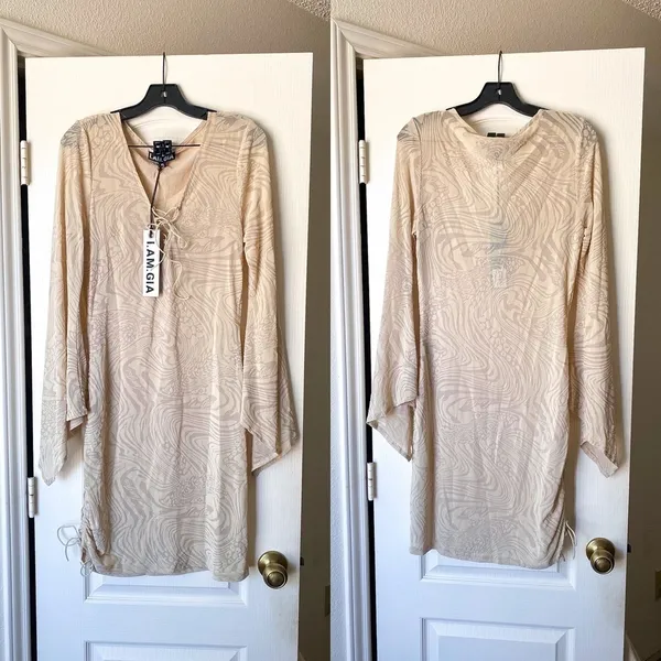 I.AM.GIA Dress Amina Cutout Adjustable Ruching Sheer Velvet Tan‎ Burn Out XL NWT - Image 2