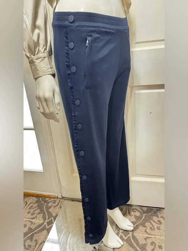 Tory Burch Women’s Navy Wide-Leg Button-Trim Pants Size Small - Image 6