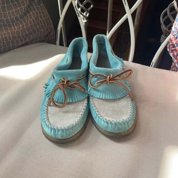 Eastland Casio Fringe Moccasin‎ Booties Blue 7.5 - Image 4