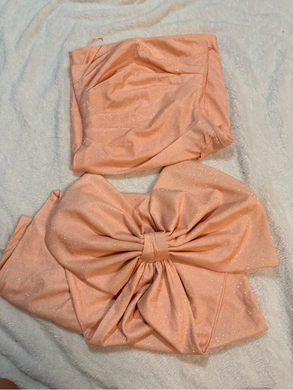 Lovely Day Strapless Peach Mini Dress with Dramatic Back Bow - Image 9